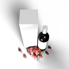 Wine bottle scene with apples and wine glass mockup template 3d render, Top camera, png files