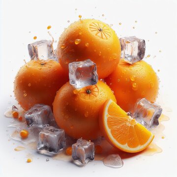 oranges with ice. 3d render. isolated on white background