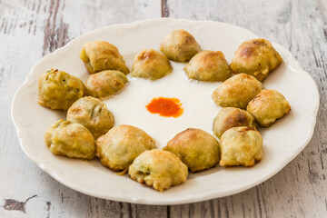 Bosnian Pastry or Manti, A Delightful Dish Served with Yoghurt, A Taste of Balkan Cuisine