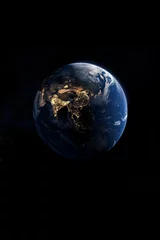 Papier Peint photo autocollant Pleine Lune arbre Realistic photo of an Earth from space, beautiful glow, blue planet, black background