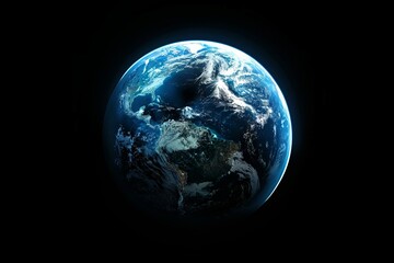 Fototapeta na wymiar Realistic photo of an Earth from space, beautiful glow, blue planet, black background