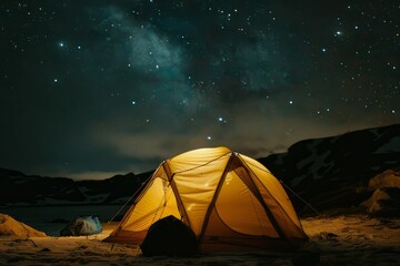 Starry Night Camping: A Tent Lit by the Cosmos