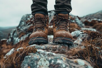 Adventurous Journey: Closeup of Hiking Boots on a Trail