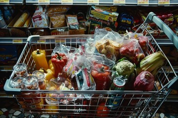 Everyday Consumerism: Filled Shopping Cart with Fresh Produce