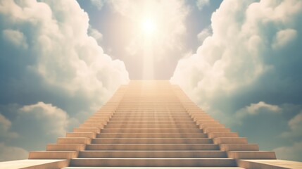 stairs to the sky, light beam effect and cloudy background AI generated - obrazy, fototapety, plakaty