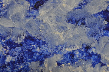 Colorful texture, creative abstract oil painting on canvas. Blue white brush strokes