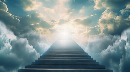 stairs to the sky, light beam effect and cloudy background AI generated