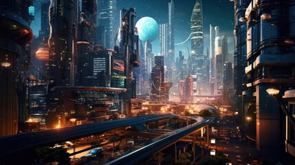 Fototapeta na wymiar about futuristic city. Made by AI. AI generated
