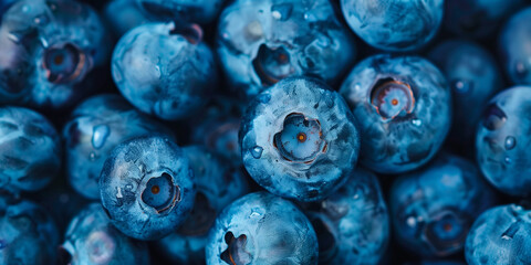 A pile of blueberries wide view image. Generative AI.