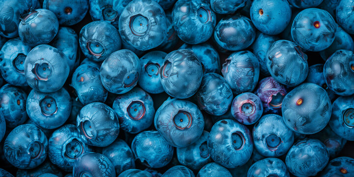 A pile of blueberries wide view image. Generative AI.