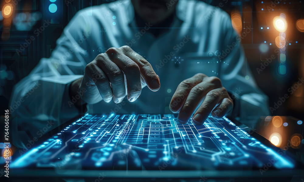Aufkleber cyber security, data protection information privacy internet technology concept. businessman working