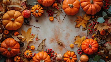 Fall background with warm colors, pumpkins, and seasonal elements


