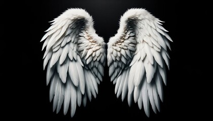 Beautiful White Angel Wings Isolated on Black Background