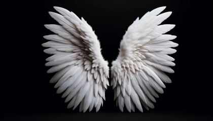 Beautiful White Angel Wings Isolated on Black Background