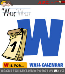 letter W from alphabet with cartoon wall calendar
