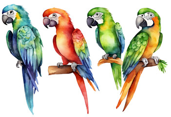 parrots on a branch, watercolor illustration