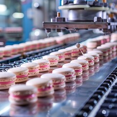 Macaron production line Automated process in the bakery , high resolution