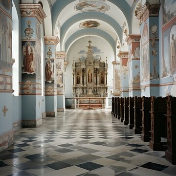 A large church with columns and painting. Interior Design
