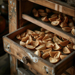 a drawer filled with fortune cookies.