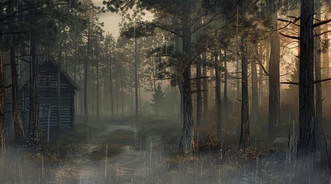 Rainy Woodland: Fantasy Forest in the Rain
  Seamless looping 4k time-lapse virtual video animation background. Generated AI