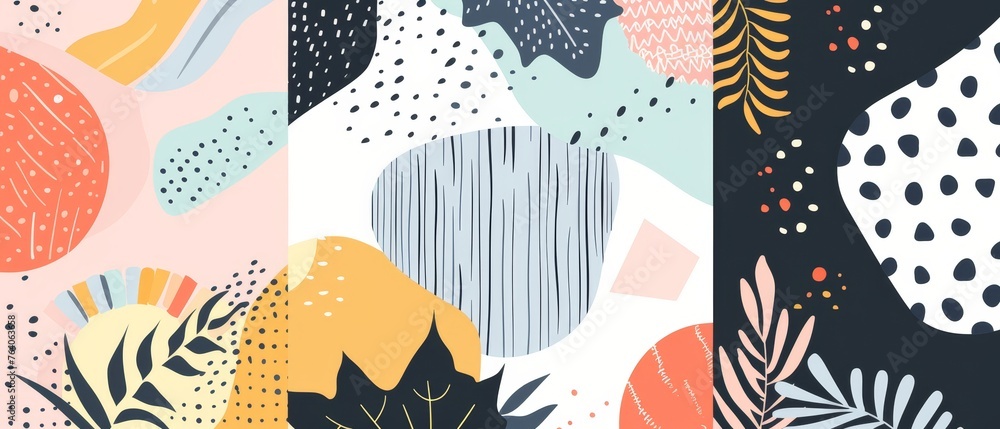 Poster an abstract collection of modern shapes. simple collage elements with ogranic forms for a childish p