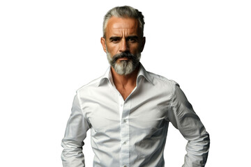 Fototapeta premium Portrait studio Smart and healthy senior business man wearing suit and t shirt that posing and smiling relaxedly isolated on transparent png background.