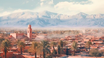 a beautiful view of marrakech detailed watercolor. - obrazy, fototapety, plakaty