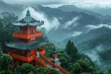 Tuinposter In the serene landscapes of Asia, ancient temples stand as iconic landmarks, blending architecture with natural beauty. © Andrii Zastrozhnov