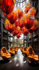 Naklejka premium A large library with colorful bookshelves brightly colored.. Interior Design 