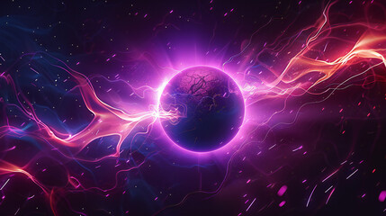 Magic light. Neon aura. Futuristic portal. Sparkling ball in vortex