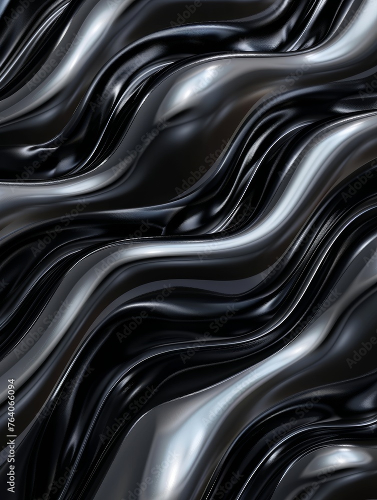 Poster a close up of a black shiny texture that is wrinkled and wavy. rippled petroleum or oil in dark colo