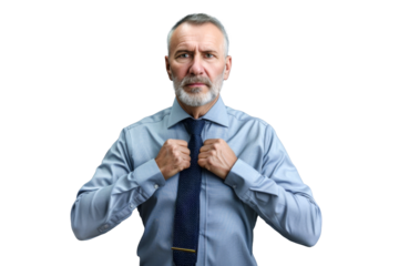 Portrait studio Smart and healthy senior business man wearing suit and t shirt that posing and smiling relaxedly isolated on transparent png background.