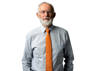 Portrait studio Smart and healthy senior business man wearing suit and t shirt that posing and smiling relaxedly isolated on transparent png background.