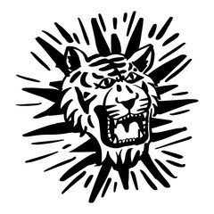 Tiger head logo with sunburst. Vector illustration for your design - 764066405