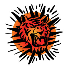 Tiger head logo with sunburst. Vector illustration for your design - 764066497