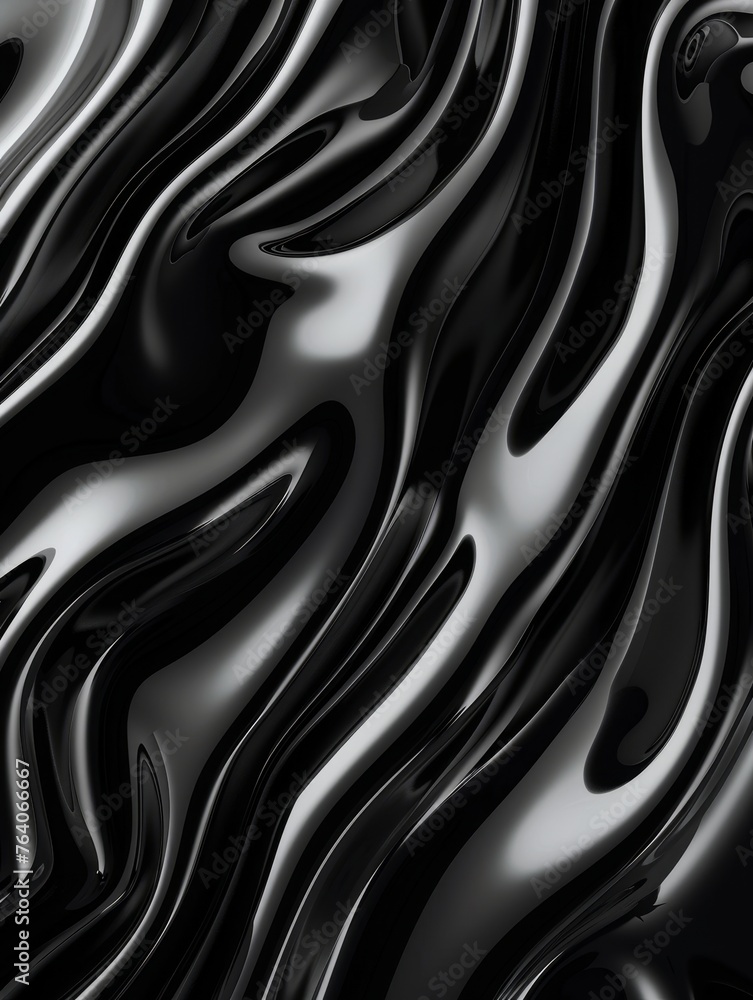 Poster a close up of a black shiny texture that is wrinkled and wavy. rippled petroleum or oil in dark colo