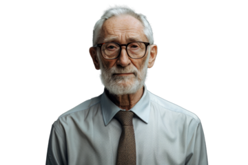 Portrait studio Smart and healthy senior business man wearing suit and t shirt that posing and smiling relaxedly isolated on transparent png background.