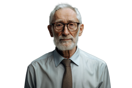 Portrait studio Smart and healthy senior business man wearing suit and t shirt that posing and smiling relaxedly isolated on transparent png background.