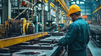 Fototapeta premium Manufacturing setting with machinery, workers, and a focus on production
