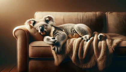 Keuken spatwand met foto A peaceful koala sleeps on a comfortable couch. © shunfei