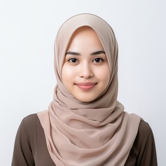 Portrait of a young smiling woman wearing hijab suitable for fashion and cultural diversity themes