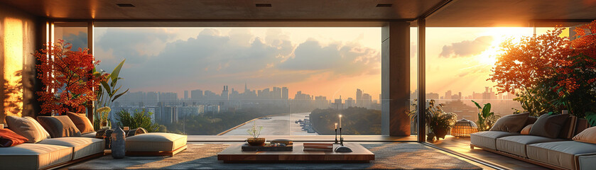 An elegant terrace city skyline view - obrazy, fototapety, plakaty