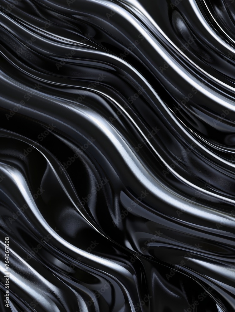 Poster a close up of a black shiny texture that is wrinkled and wavy. rippled petroleum or oil in dark colo