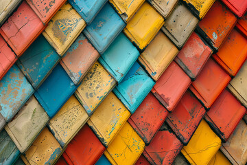 Colorful roof tiles texture pattern - obrazy, fototapety, plakaty