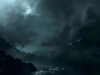 Dark mist mountain landscape wallpaper. High quality