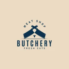 Fotobehang butchery knife logo vintage, butcher shop logo template vector illustration design graphic © CAH_YOU