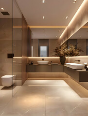 A modern light clean-lined minimalistic toilet room. High quality - obrazy, fototapety, plakaty