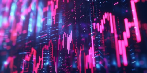 Abstract Neon Lighting Stock Market Day Trader Style Background created with Generative AI Technology - obrazy, fototapety, plakaty