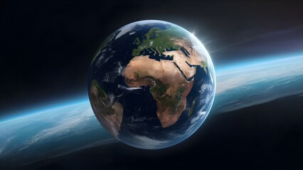 Fototapeta premium Close look at Planet earth globe view from space showing realistic earth surface and world map as in outer space point of view