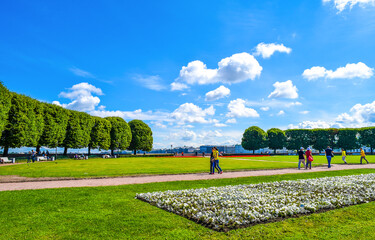 Fototapeta na wymiar Summer landscape with sky and clouds in Saint Petersburg, Russia